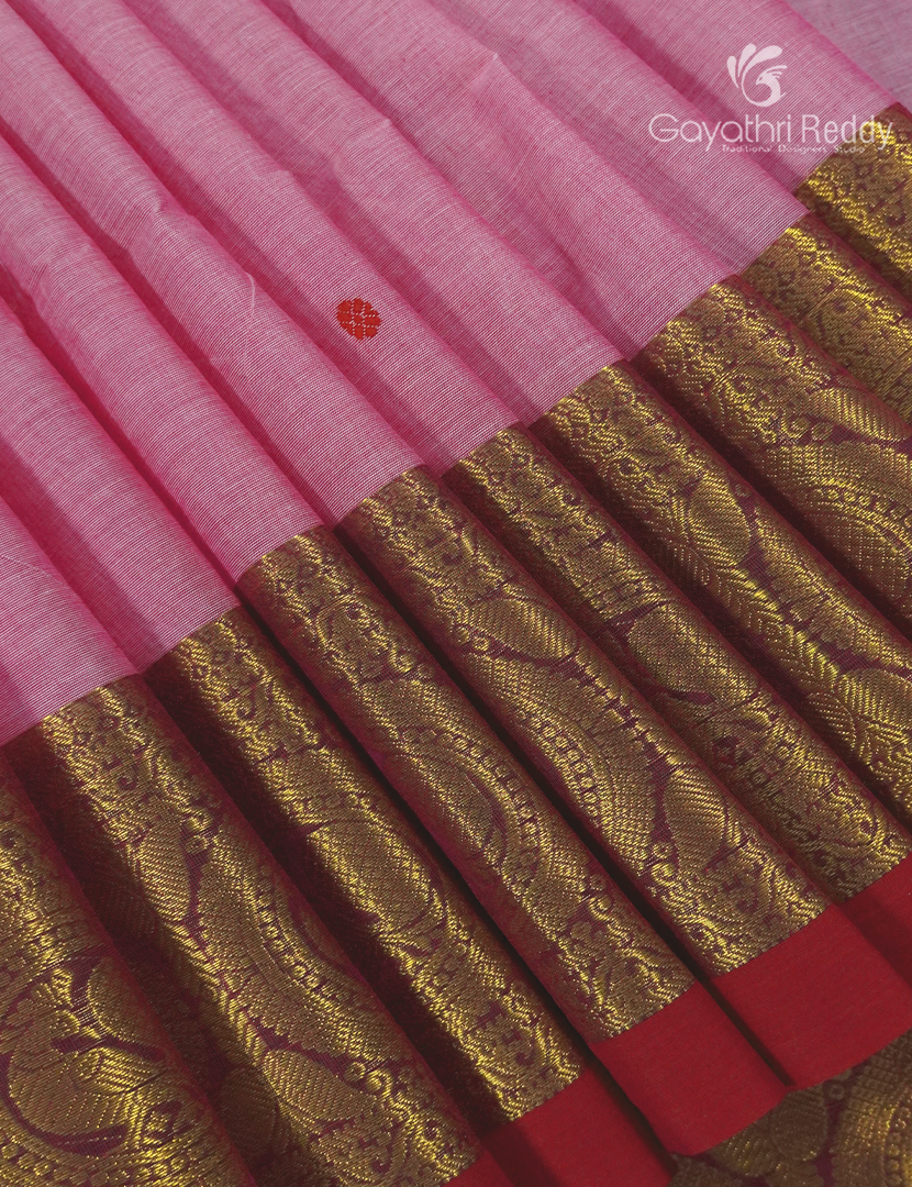 Pure Handloom Cotton Saree Baby Onion Pink