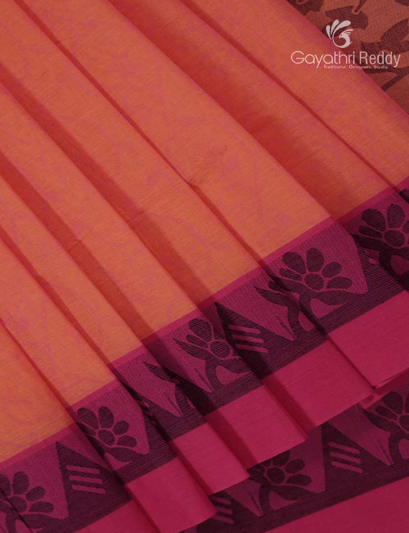 Pure Kanchi Cotton Saree in Peach
