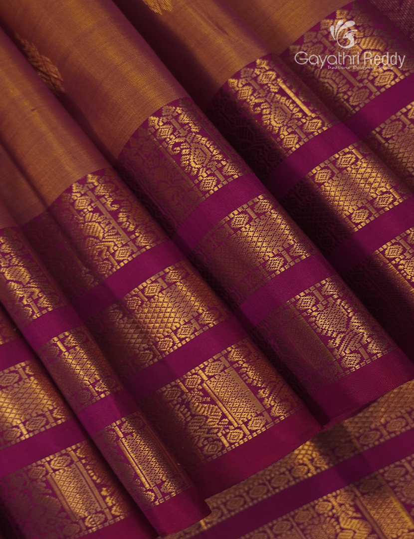 Pure Kanchipuram Silk Saree in Mustard and Rani Pink