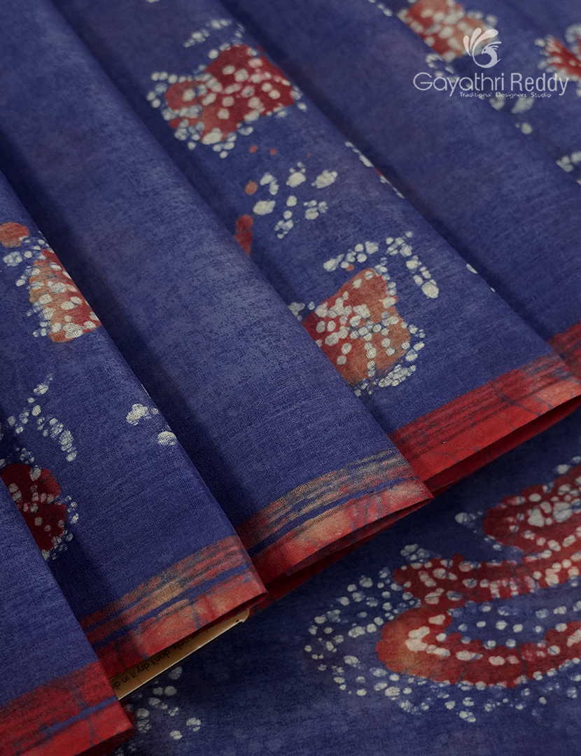 Cotton Batik Print Saree in Denim Grey
