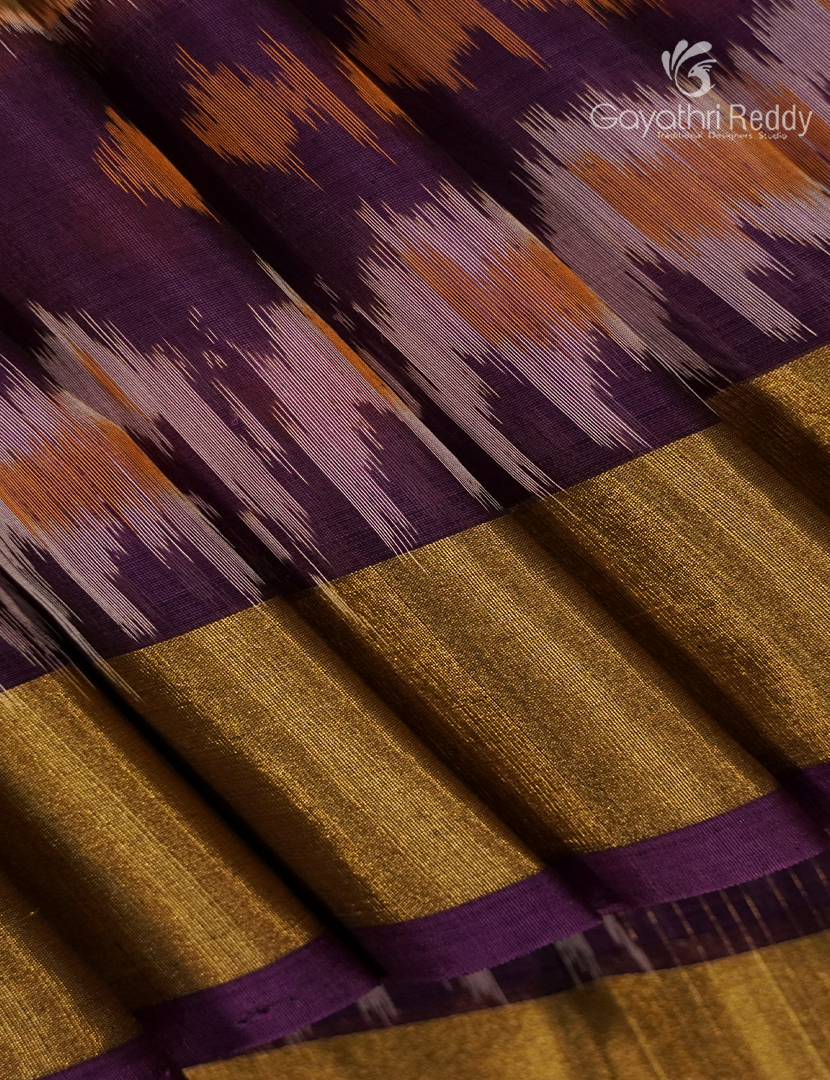 Kanchipuram Sico Saree in Mustard and Deep Violet