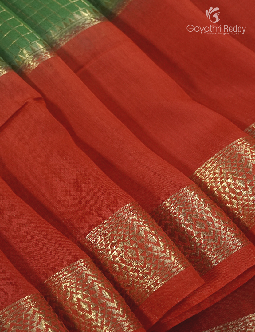 Semi Mysore Crepe Saree in Pista Green and Orange