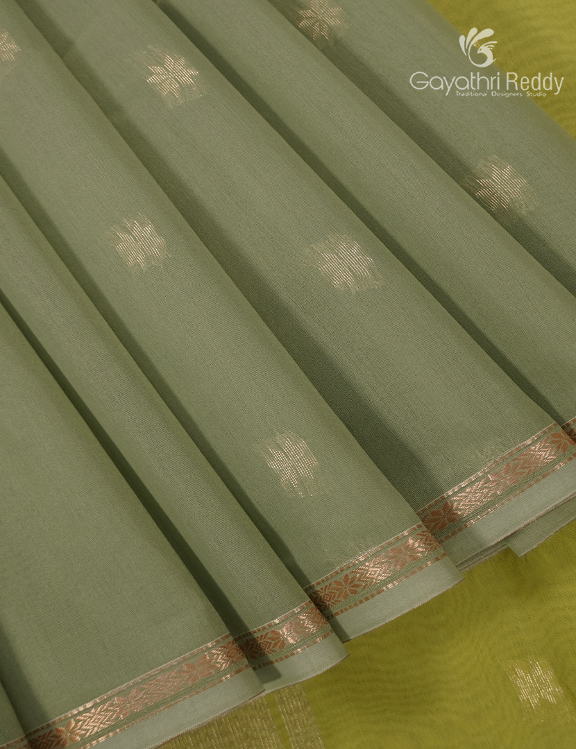 Kanchipuram Sico Saree in Sage Green and Lime Green