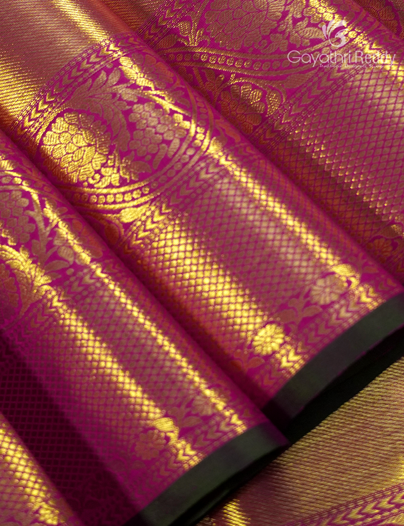 Pure Kanchipuram Bridal Silk in Rose Gold and Fuchsia Pink