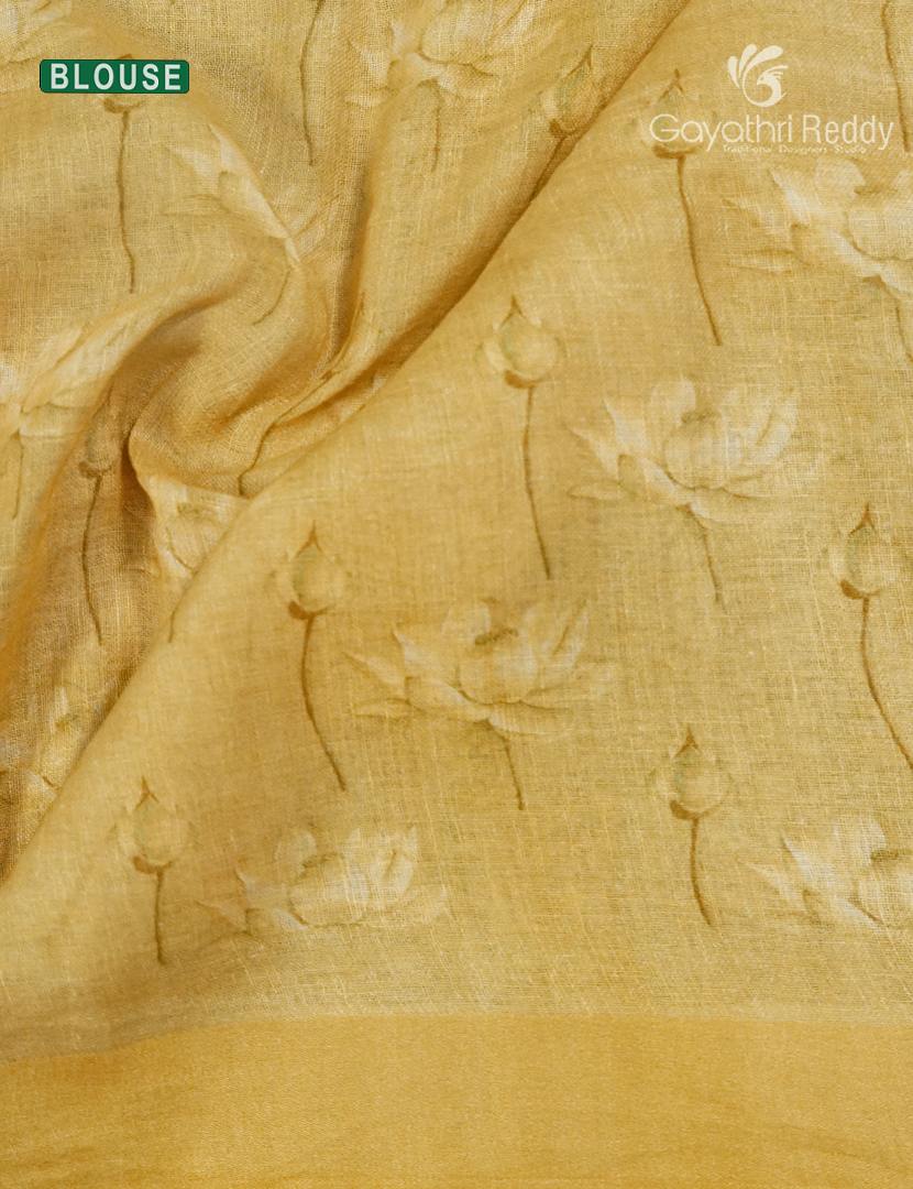 Pure Linen Saree in Yellow