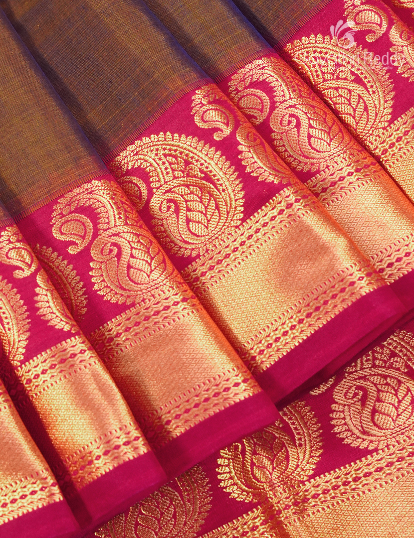 Pure Kanchi Sico Saree in Dual tone of Brown and Red