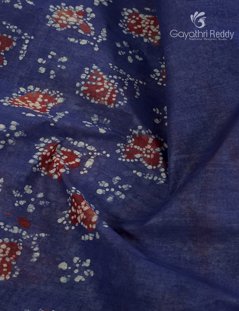 Cotton Batik Print Saree in Denim Grey