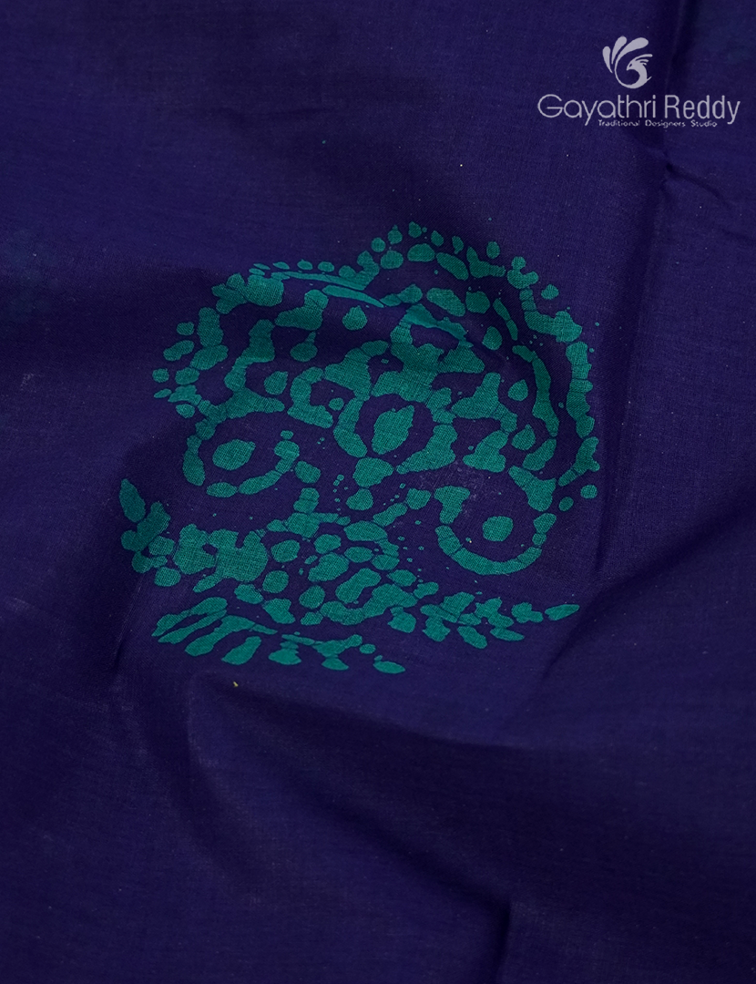 Cotton Batik Print Saree in Navy blue and Sea Blue