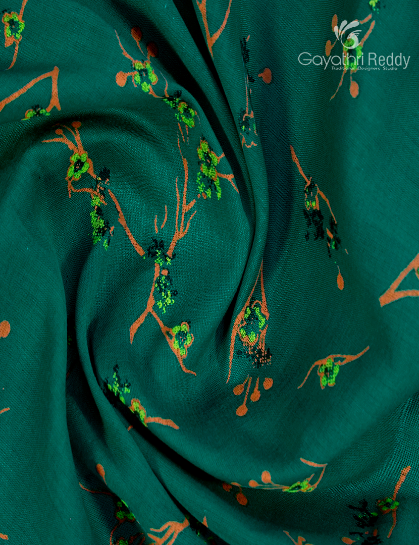 Pure MulMul Cotton Saree in Deep Rama Green and Saffron Yellow