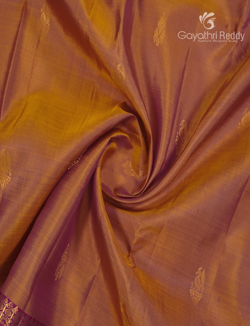 Pure Kanchipuram Silk Saree in Mustard and Rani Pink