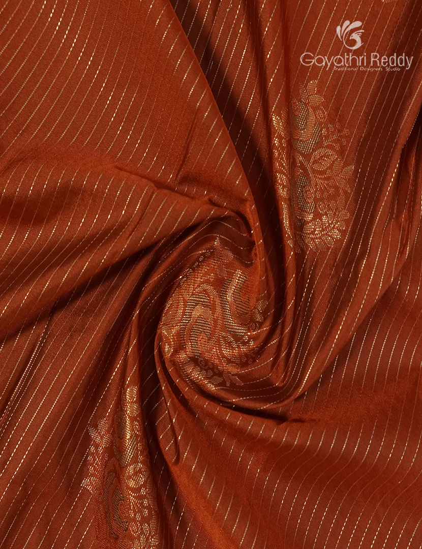 Semi Kanchipuram Silk Saree in Rust Orange  and Deep Brown
