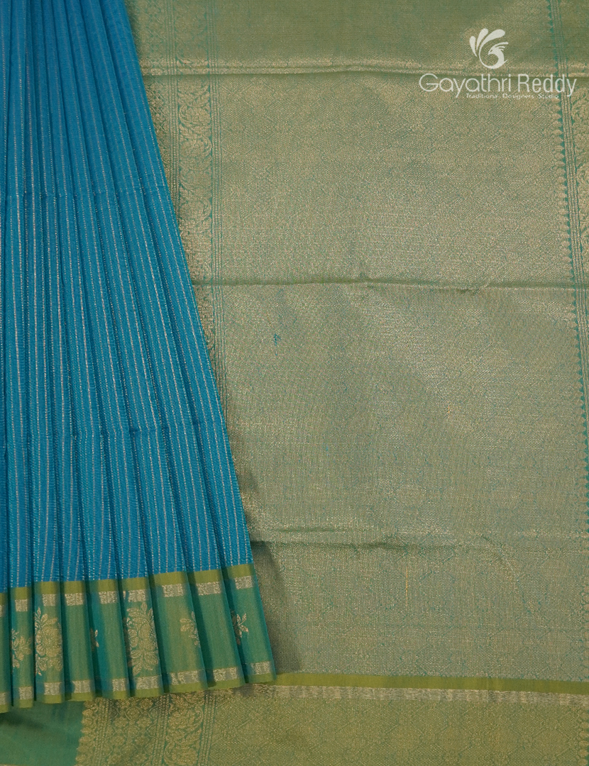 Kanchipuram Sico Saree in Teal Blue and Sea Green