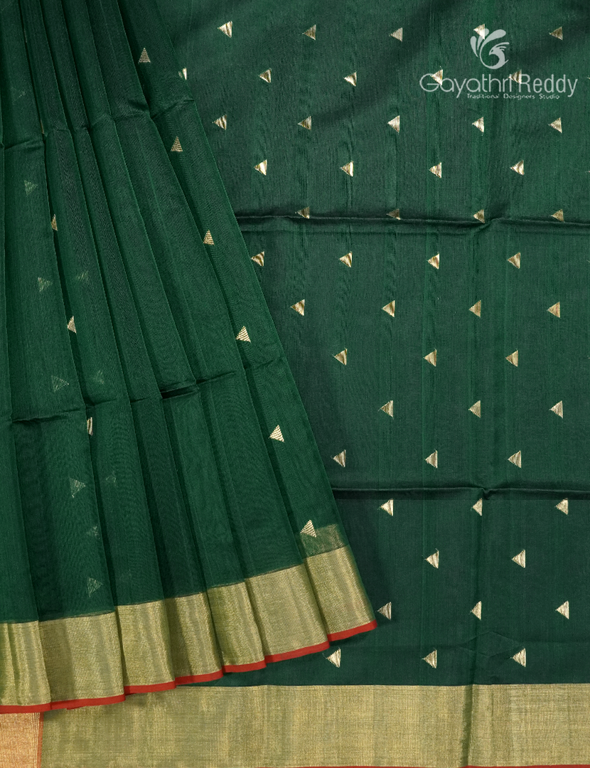 Pure Chanderi Sico Saree in Bottle Green