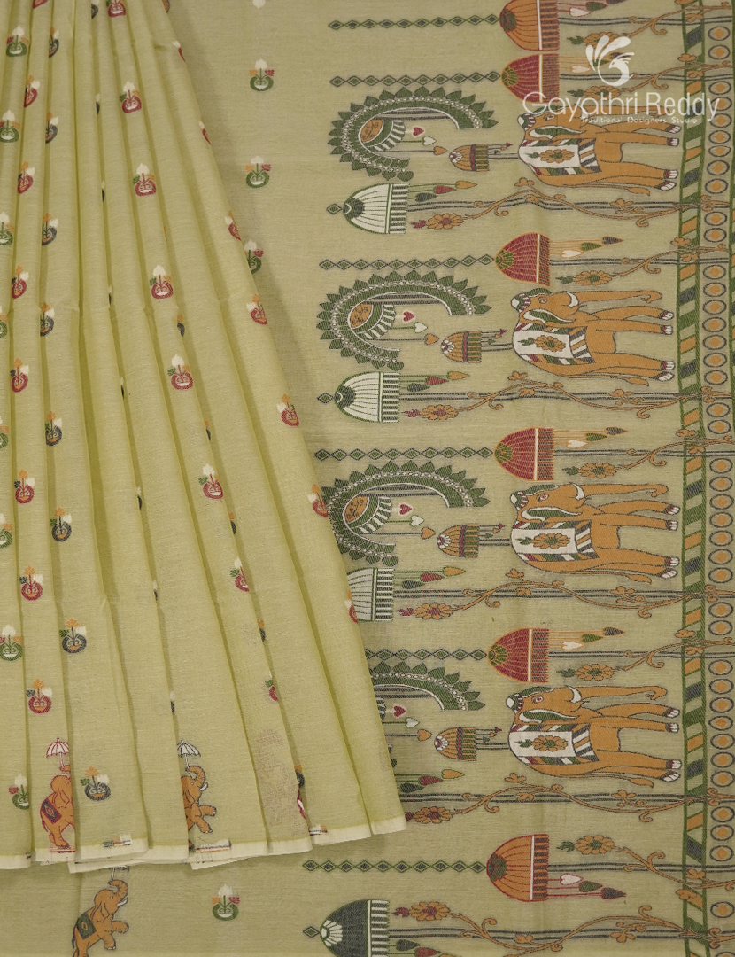 Jamdani Cotton Saree in Apple Green