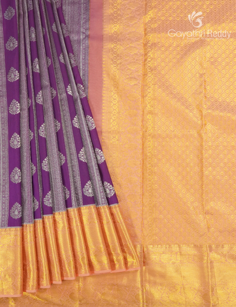 Pure Kanchipuram Silk Saree in Violet and Sandalwood