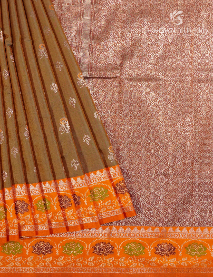 Semi Kanchipuram Art Silk Saree in Dry Mehendi