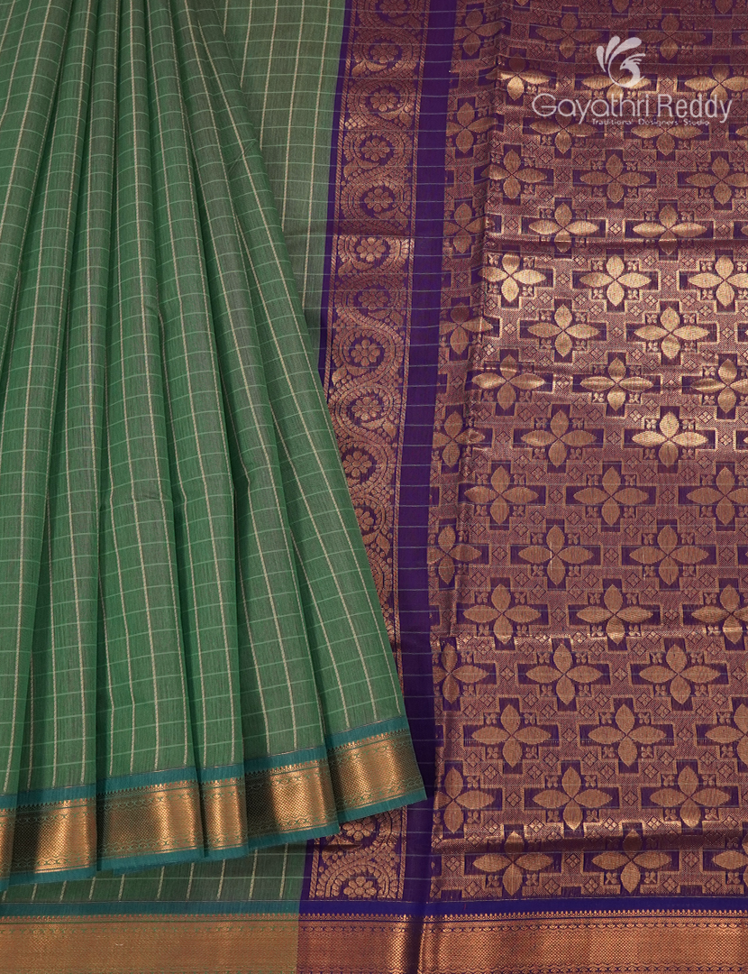Kanchipuram Sico Saree in Green and Purple
