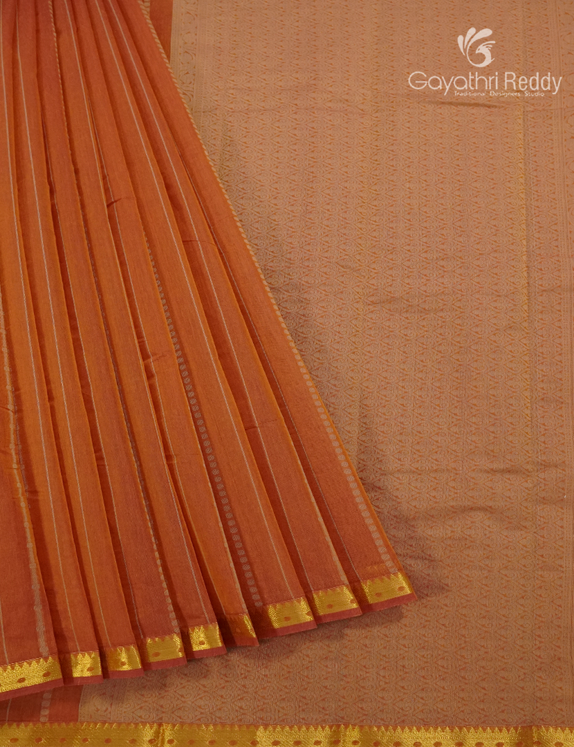 Pure Kanchi Cotton Saree Burnt Orange