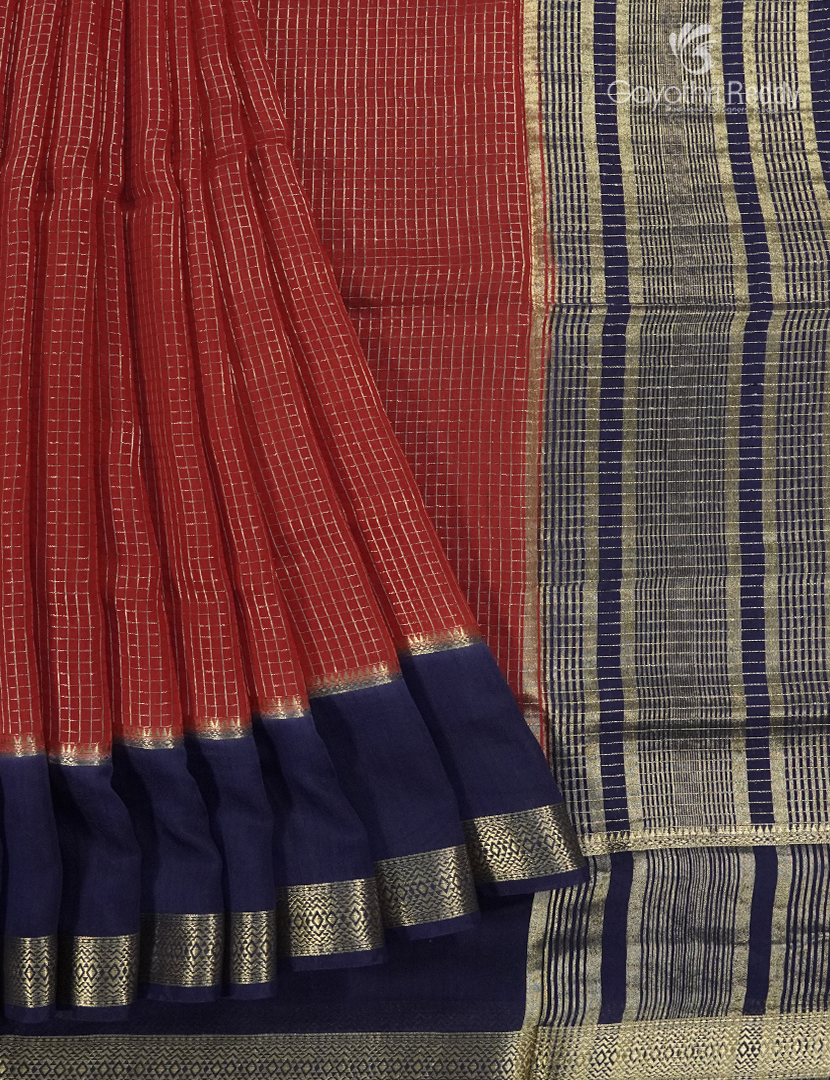 Semi Mysore Crepe Saree in Red and Navy blue