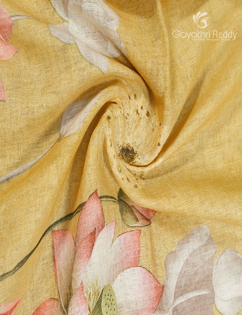 Pure Linen Saree in Yellow
