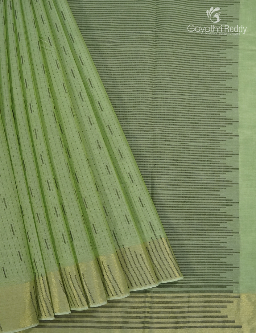 Pure Kanchi Cotton Saree in Parrot Green