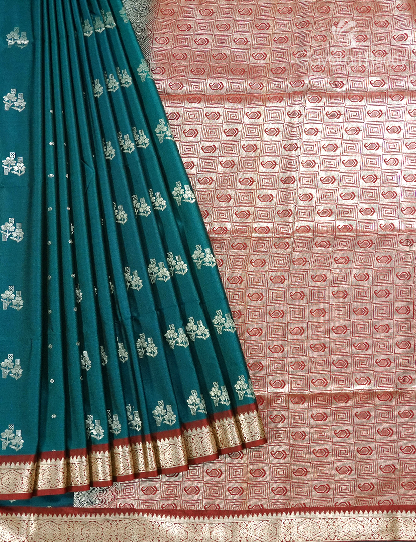 Soft Silk Saree in Deep Peacock Blue and Deep Magenta