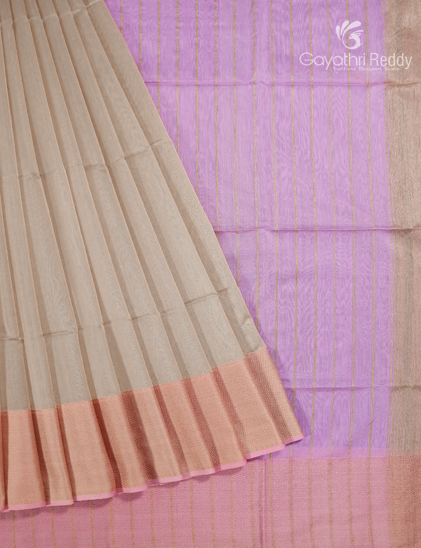 Pure Chanderi Sico Saree in Cream and Baby Pink