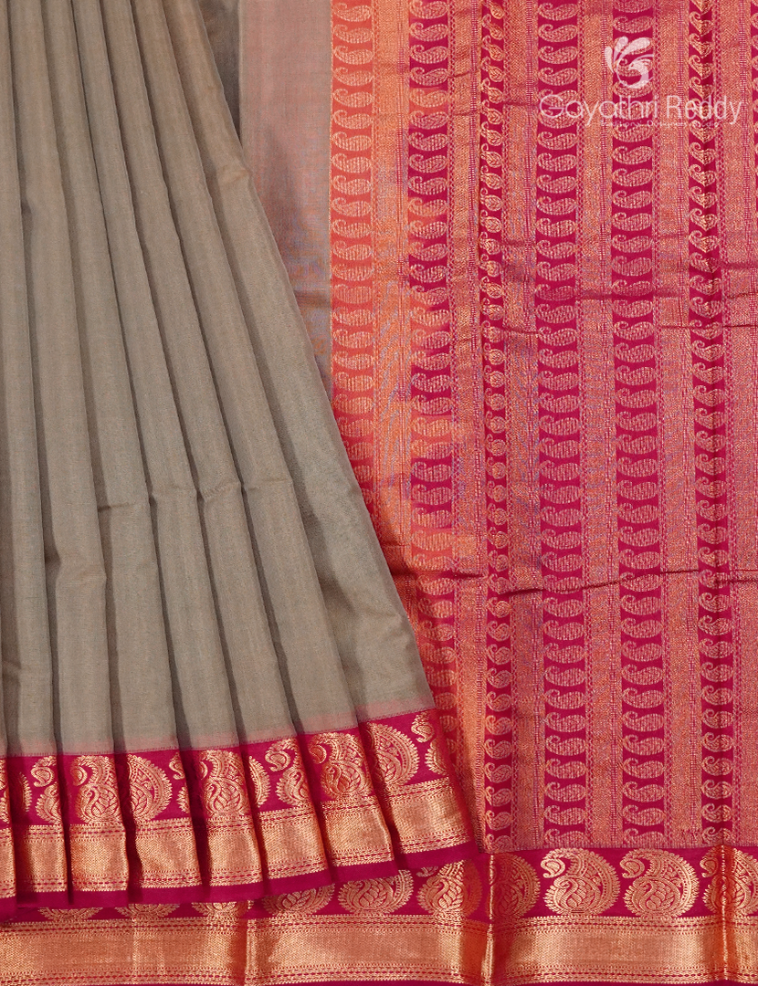 Pure Kanchi Sico Saree in Steel Grey and Rani Pink