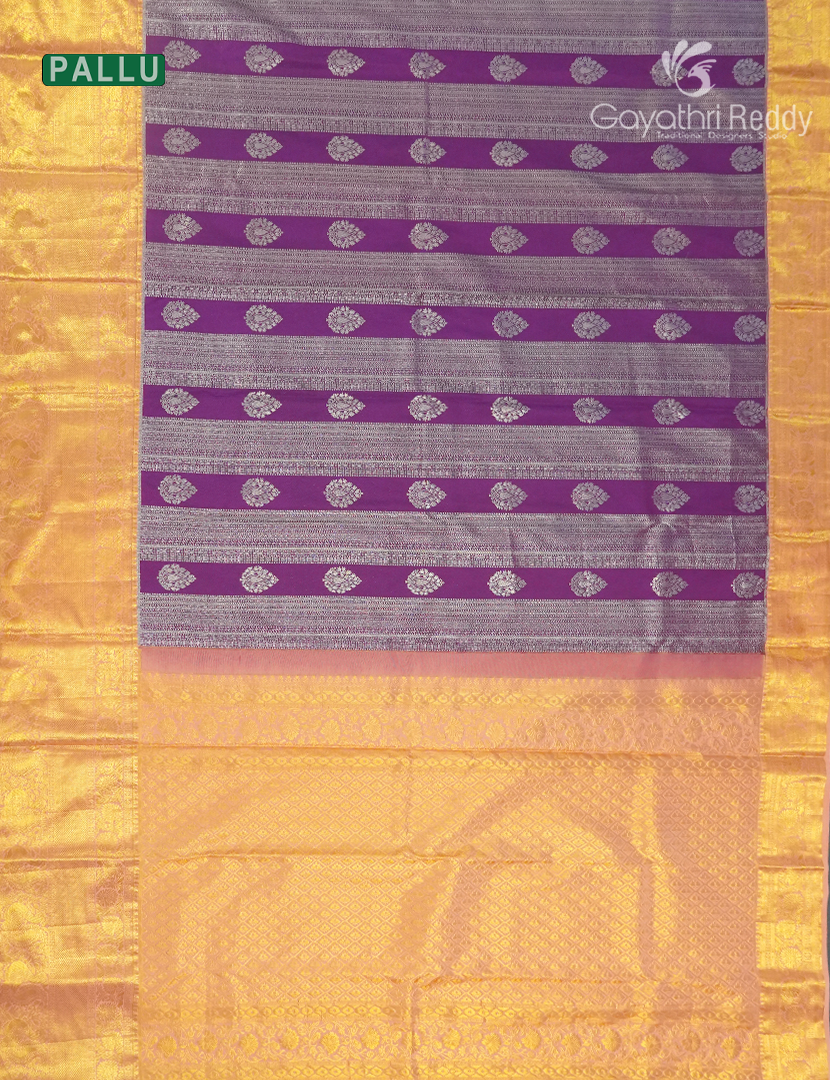 Pure Kanchipuram Silk Saree in Violet and Sandalwood