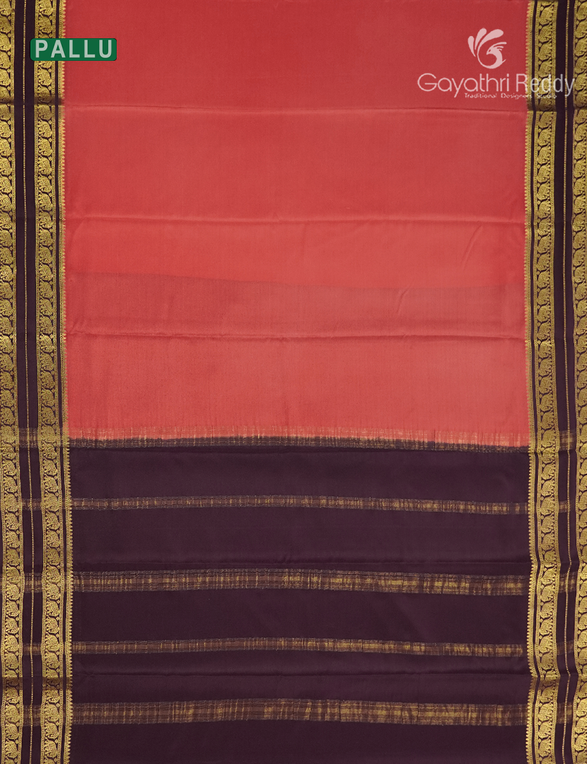 Pure Mysore Silk Saree in Peach Pink and Deep Brown