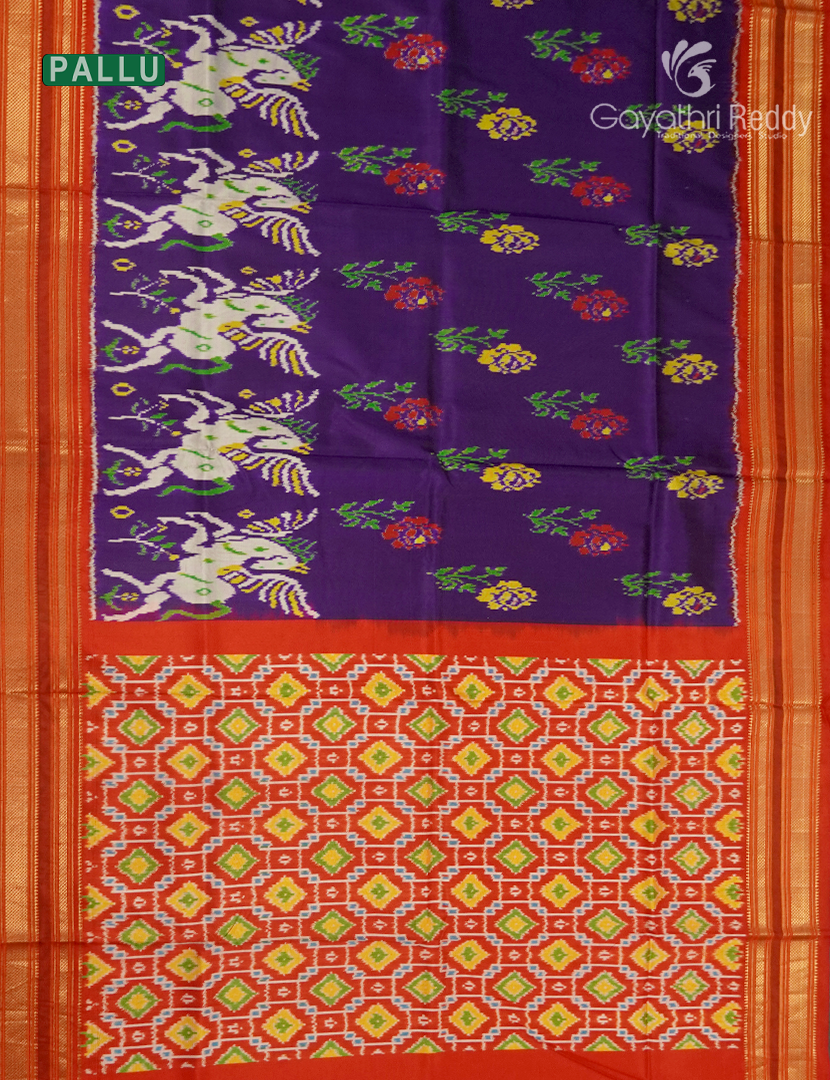 Pure Ikat Silk Saree in Deep Violet and Red