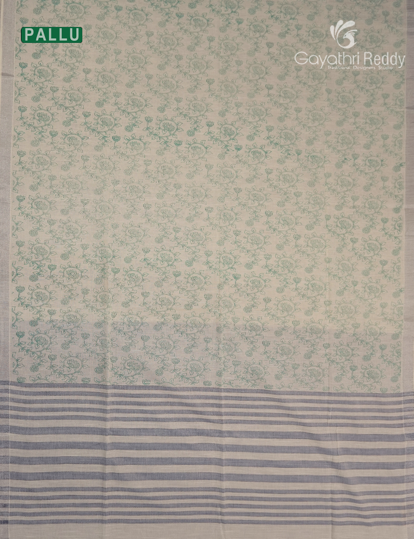 Pure Kanchi Cotton Printed Saree in Ivory and Grey