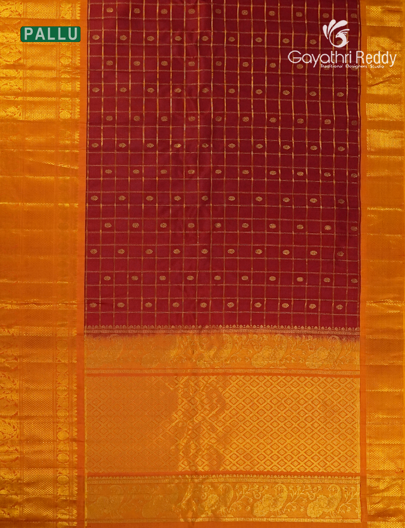 Pure Gadwal Silk Saree in Maroon Red and Orange