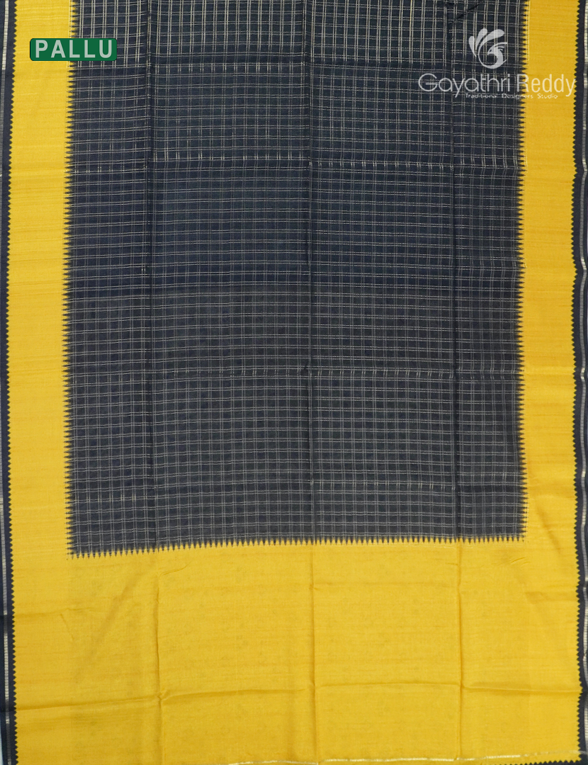 Semi Tussar Saree in Black and Yellow