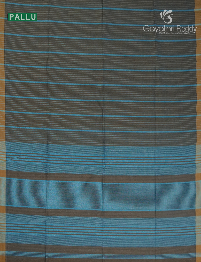 Pure Handloom Cotton Saree in Deep Olive Green and Cloud Blue
