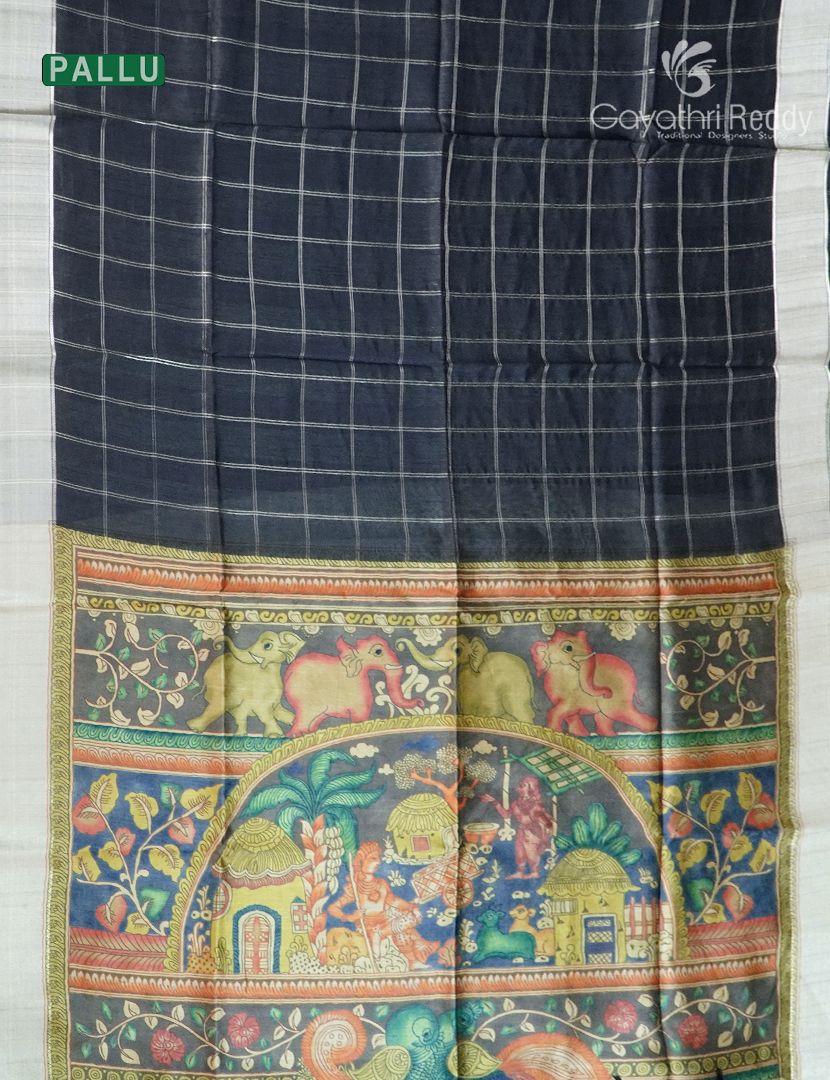 Semi Tussar Saree in Slate Black