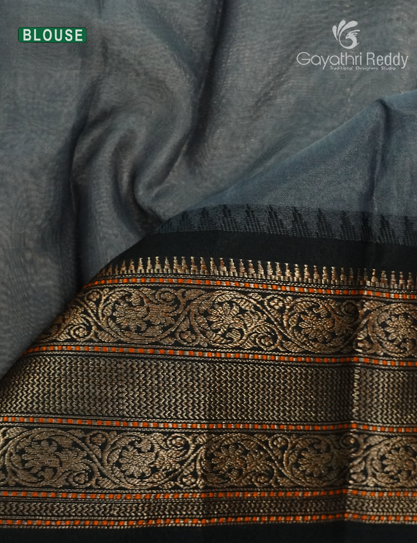 Semi Tissue Gadwal Saree in Off White and Black