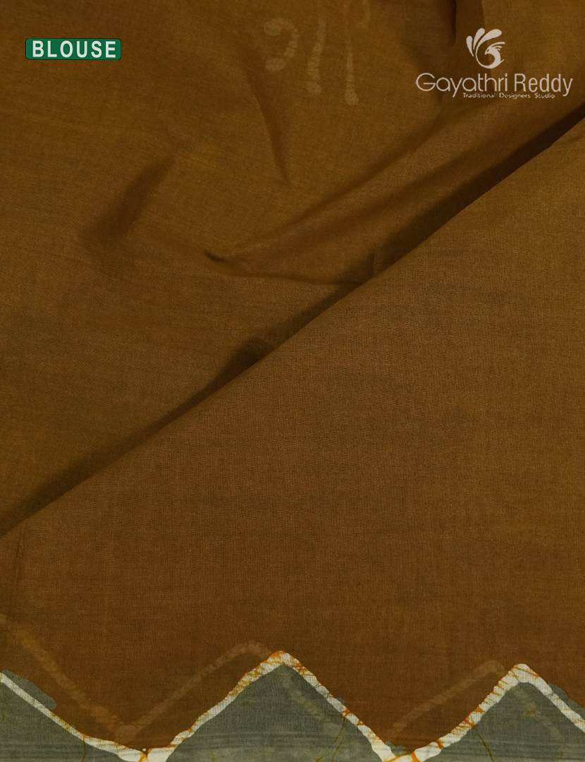 Cotton Batik Print Saree in Deep Mustard