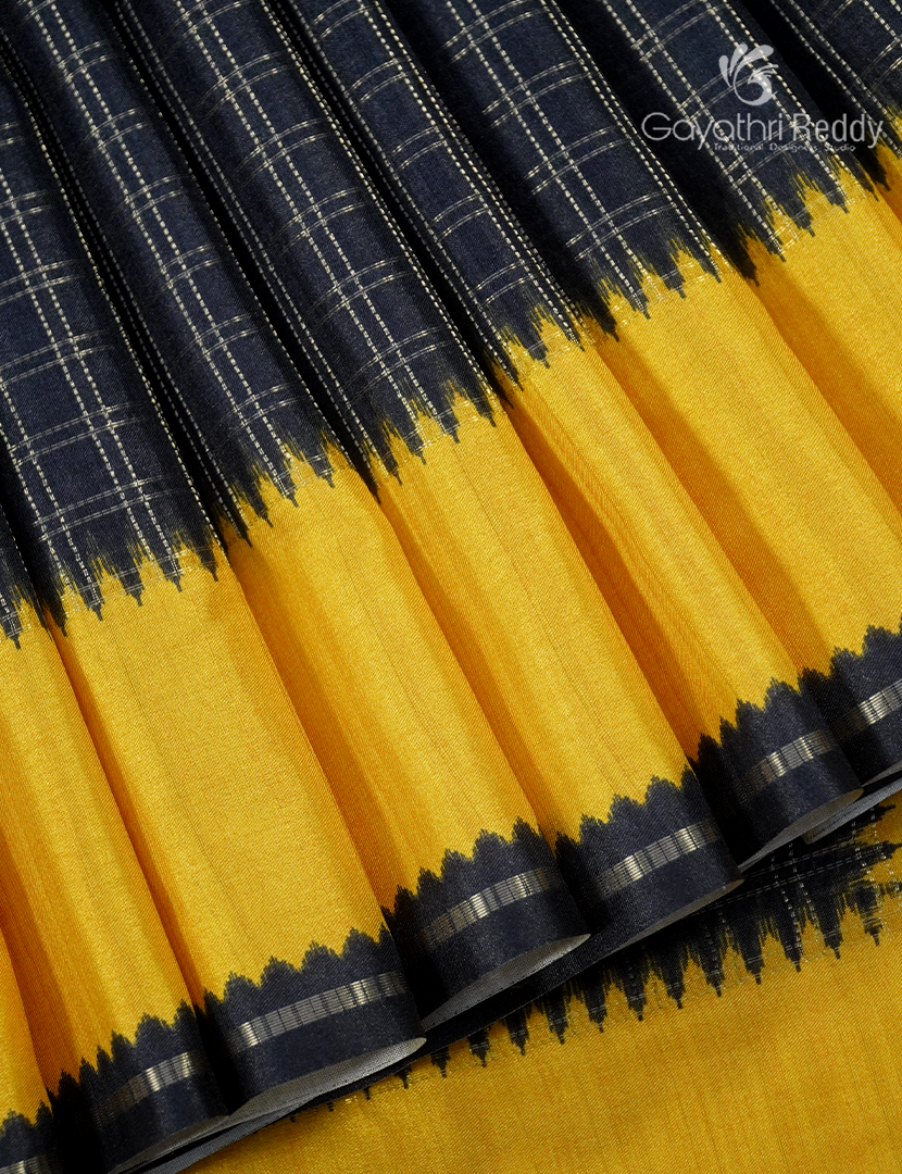 Semi Tussar Saree in Black and Yellow