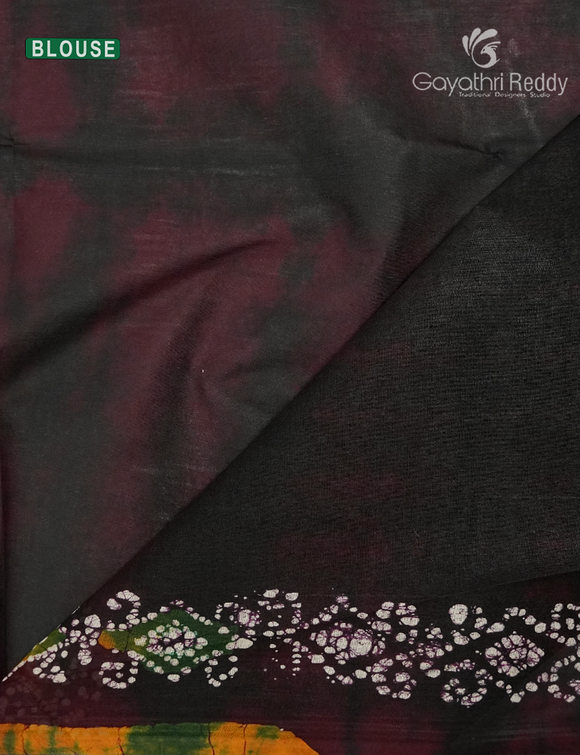 Cotton Batik Print Saree in Deep Maroon