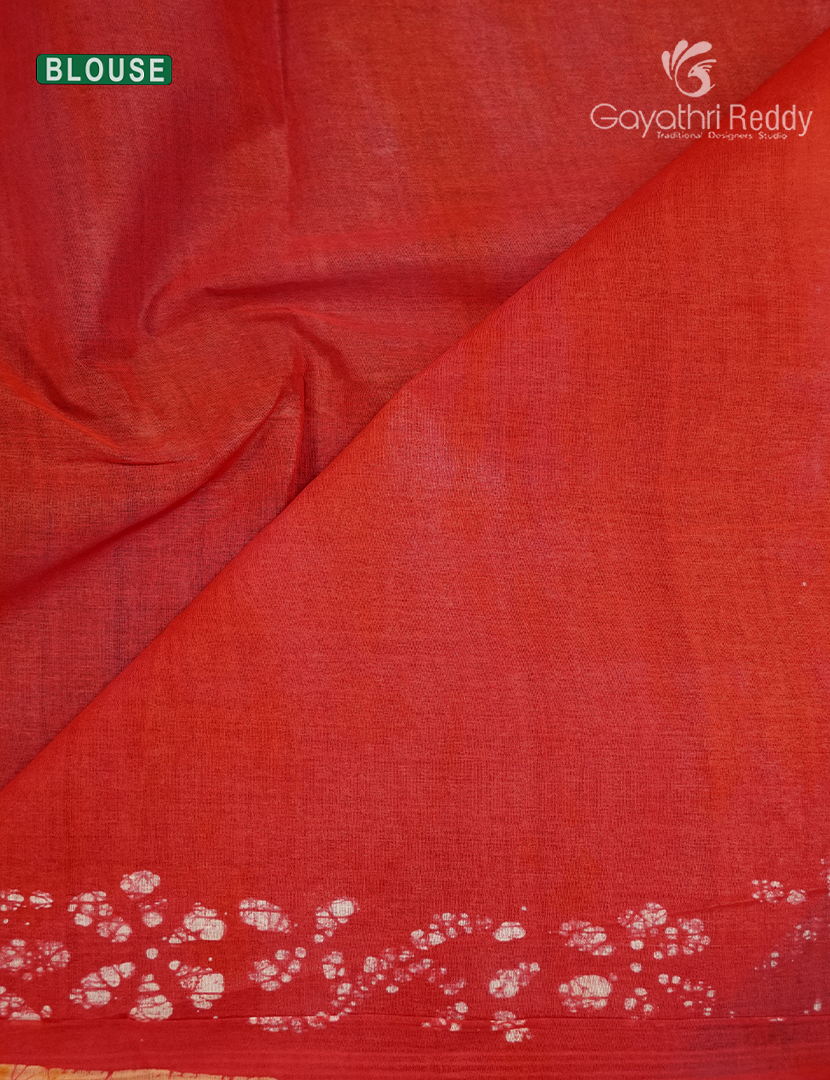 Cotton Batik Print Saree in Vermillion Orange