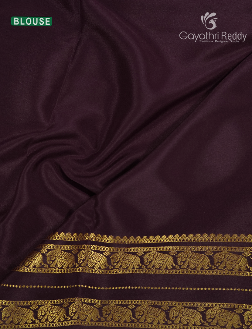 Pure Mysore Silk Saree in Peach Pink and Deep Brown