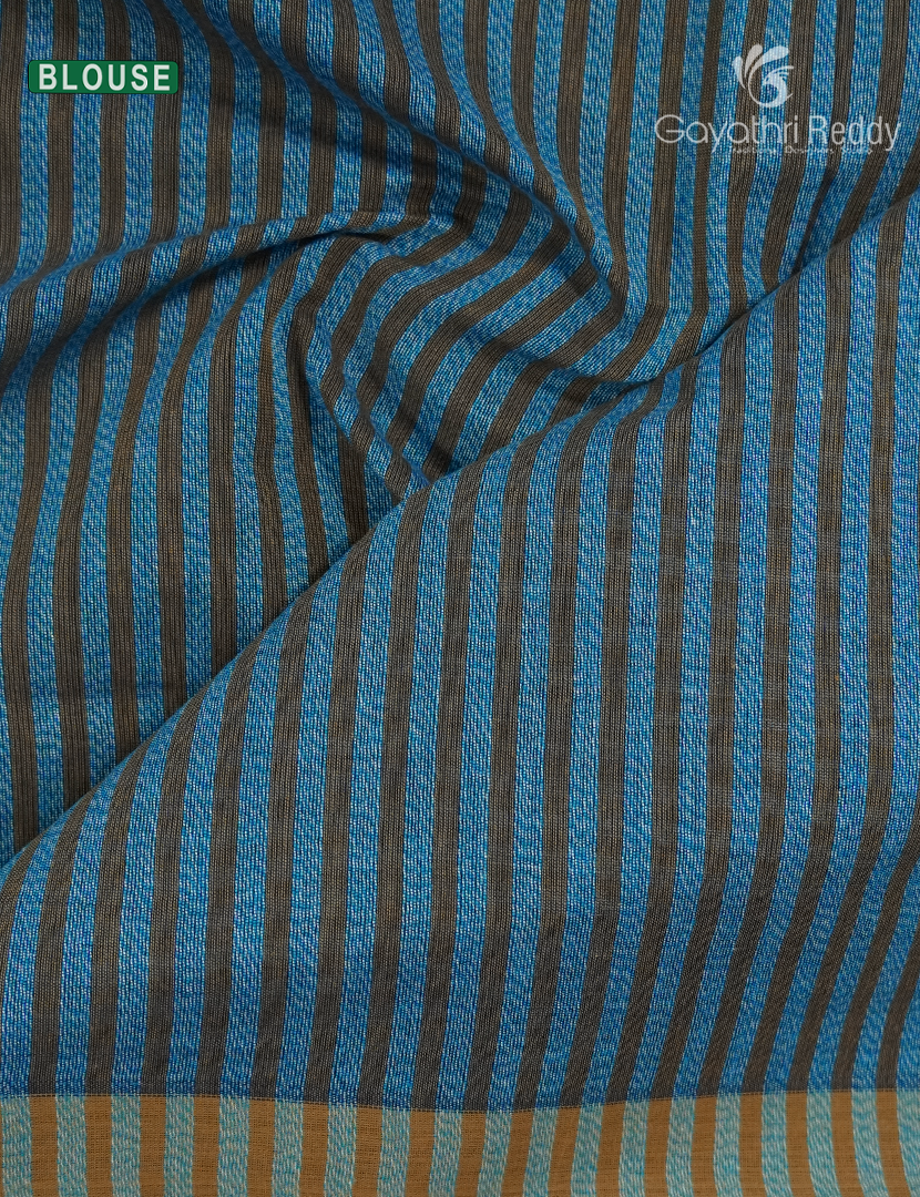 Pure Handloom Cotton Saree in Deep Olive Green and Cloud Blue