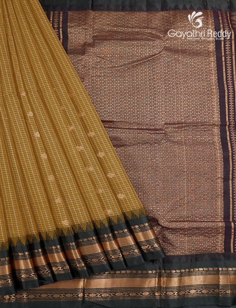 Pure Gadwal Cotton Saree in Tuberose Yellow and Deep Brown