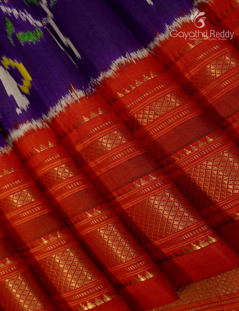 Pure Ikat Silk Saree in Deep Violet and Red