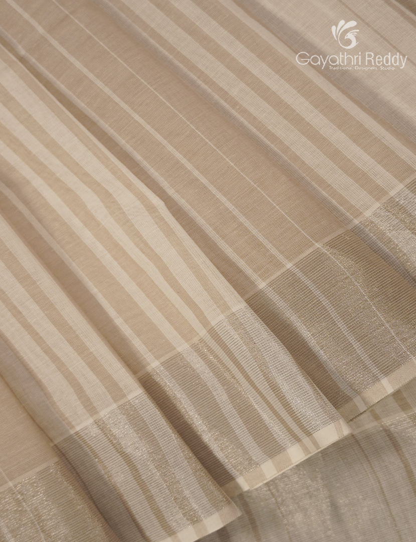 Pure Kanchi Cotton Saree in Cream and Light Beige