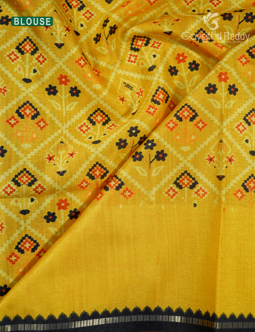 Semi Tussar Saree in Black and Yellow
