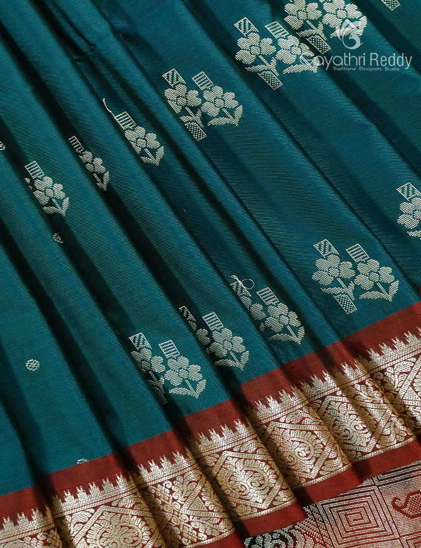 Soft Silk Saree in Deep Peacock Blue and Deep Magenta