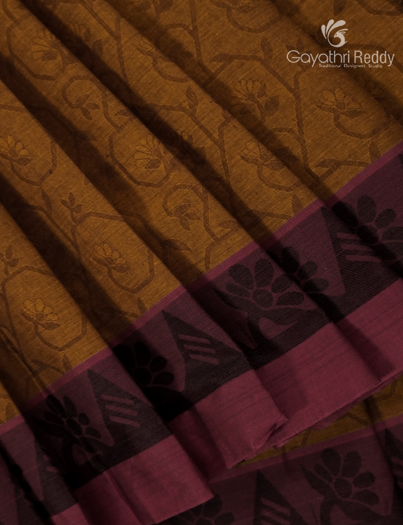 Pure Kanchi Cotton Saree in Mustard