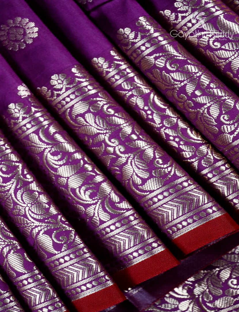 Semi Banaras Katan Silk Saree in Deep Purple and Red